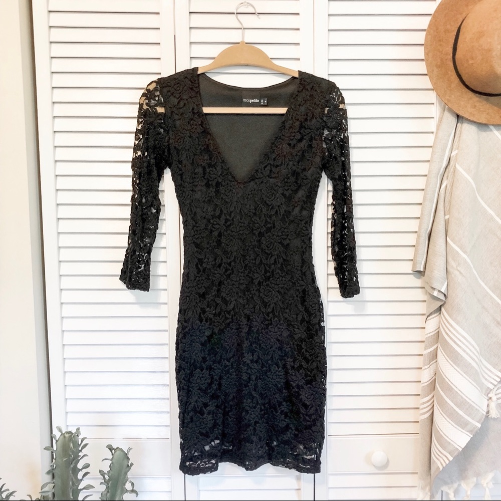 ASOS Petite Black Lace Long Sleeve Bodycon Dress